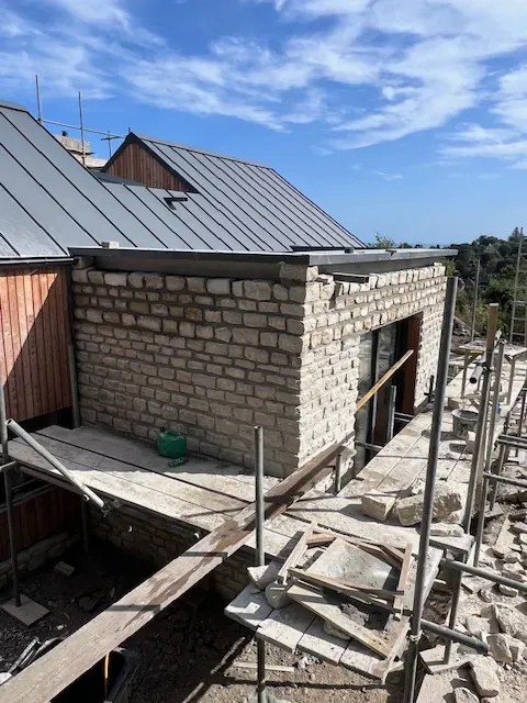 Stone extension with scaffolding in Kent