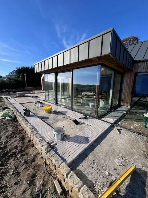 Modern extension patio under construction in Kent