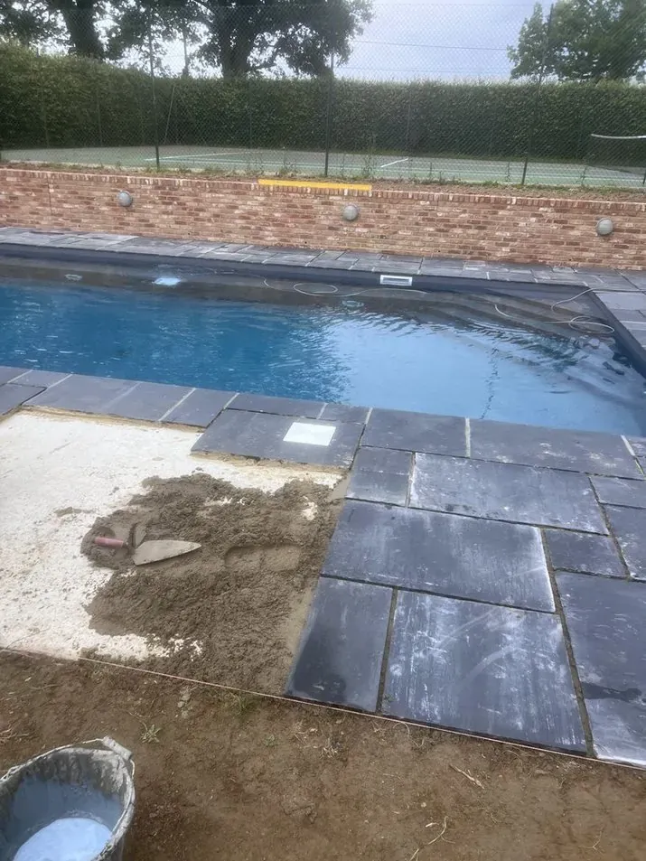 Pool patio installation in progress in Kent